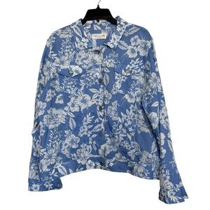 C & C California Women’s Sz XL Blue/White Floral Print Button Up Linen Jacket